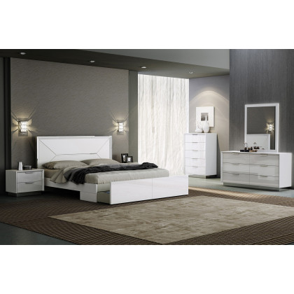 Whiteline Navi Queen Size Bed - White
