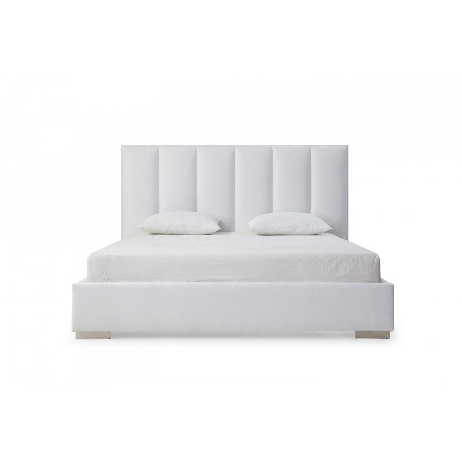 Whiteline Velvet Queen Size Bed - White