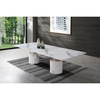 Whiteline Geneva Large Dining Table - White, Silver Base