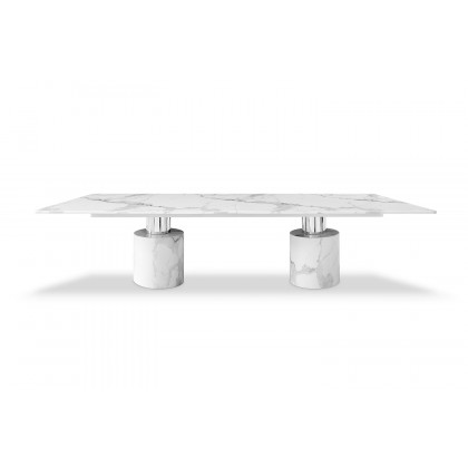 Whiteline Geneva Large Dining Table - White, Silver Base