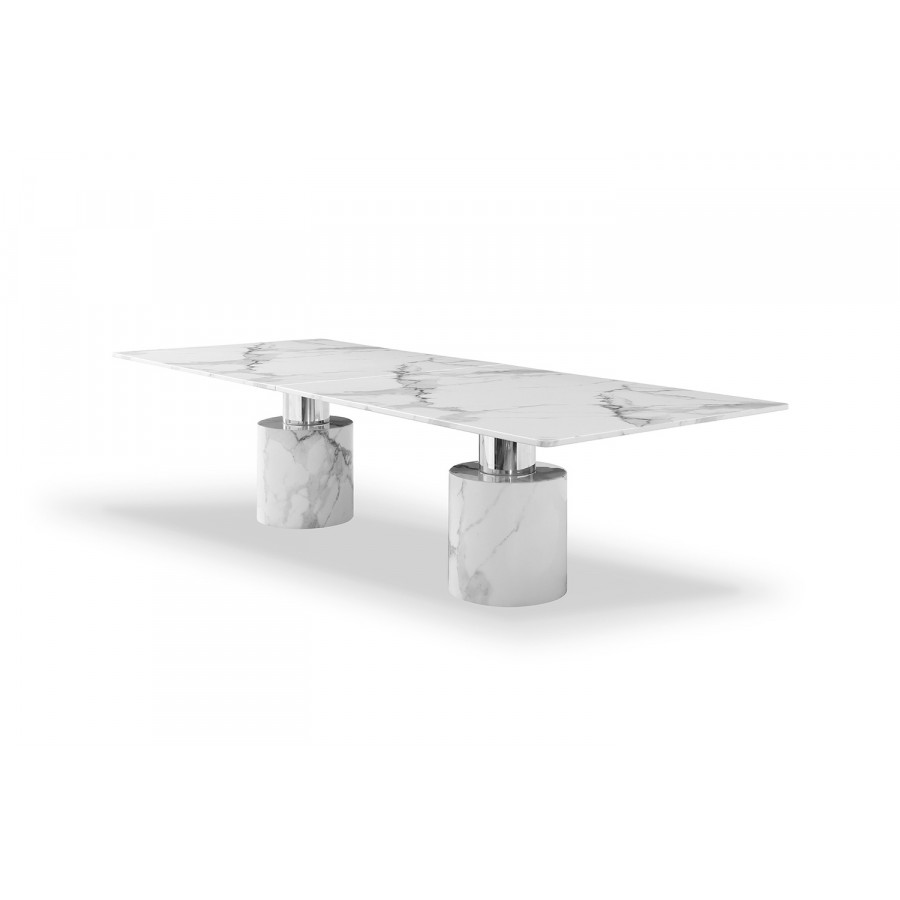 Whiteline Geneva Large Dining Table - White, Silver Base