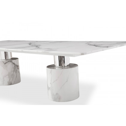 Whiteline Geneva Large Dining Table - White, Silver Base