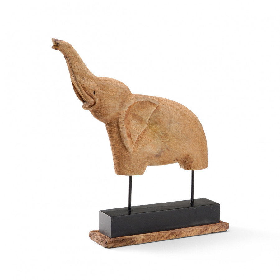 Wildwood - Elephant in Lacquer Plinth, Hand Carved Mango Wood