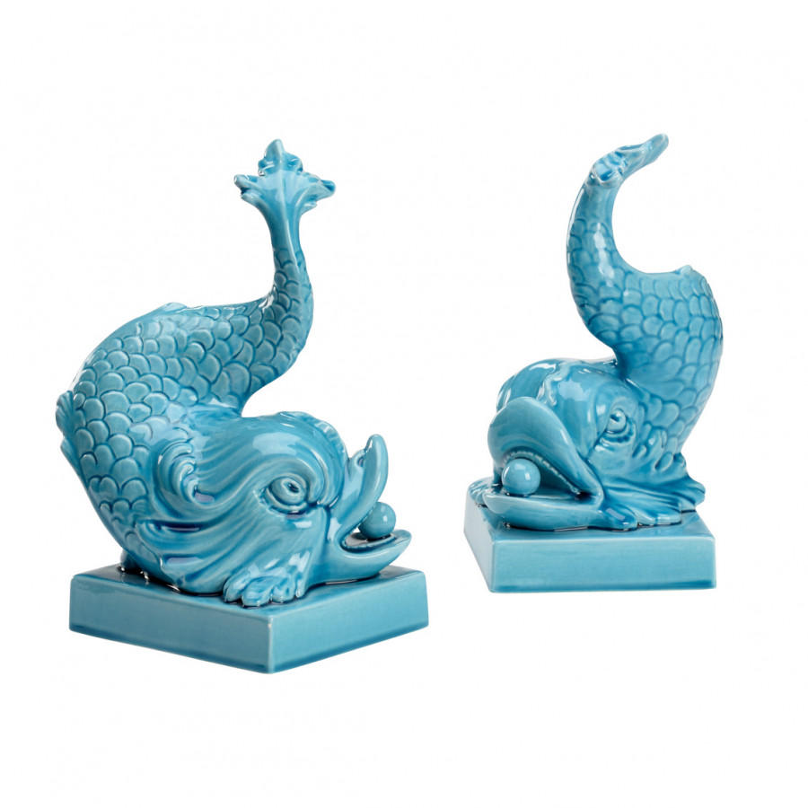 Wildwood - Italian Renaissance Dolphin (Pr) in Turquoise Glaze, Ceramic