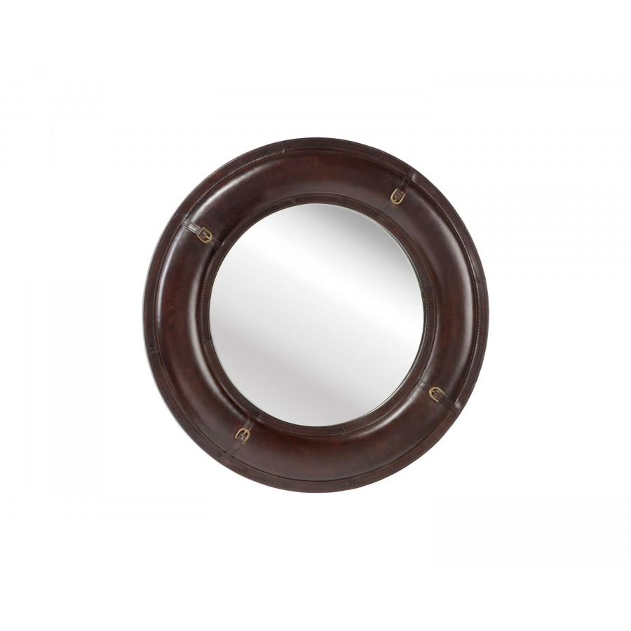 Wildwood - Norman Cob Mirror in Dark Brown/Antique Brass/Plain, Leather/Metal/Mirror