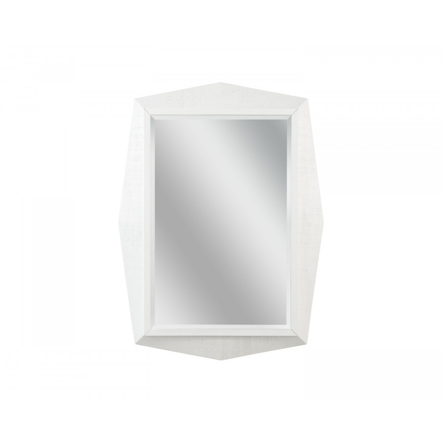 Wildwood - Maria Mirror in White/Clear/Beveled, Wood/Raffia/Mirror