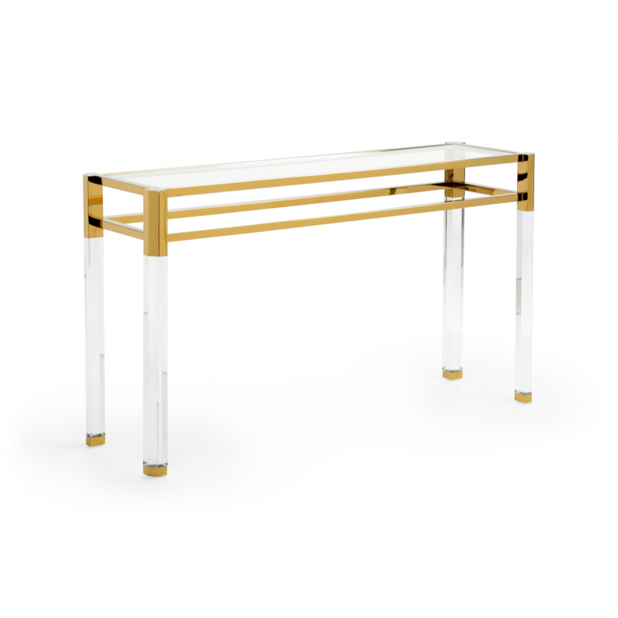 Wildwood - Cranston Console in Clear/Polished Brass/Clear, Large
