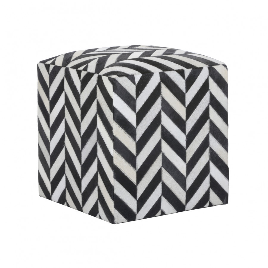 Wildwood - Herring Wish Bone Pouf in Black/White, Hair on Hide