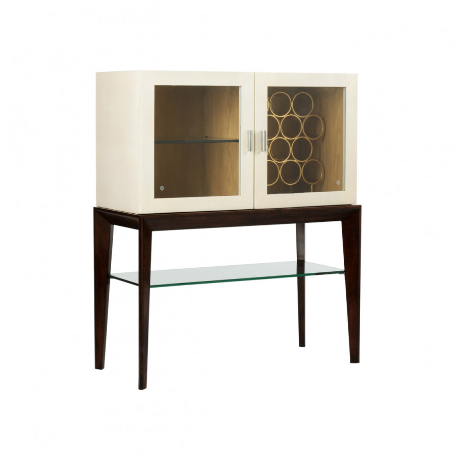 Wildwood - Sommelier Wine Cabinet in Dark Walnut/Off White/Clear, Wood/Shagreen/Glass
