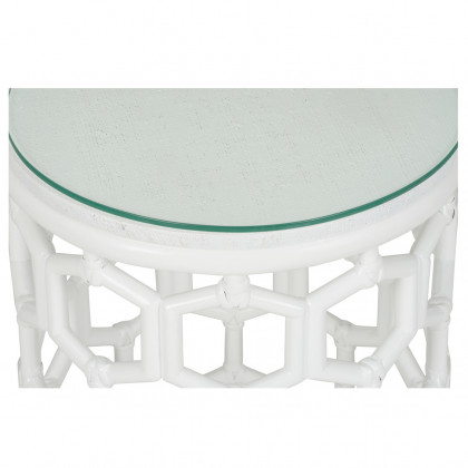 Wildwood - Cefalu Drinks Table in White/Clear, Rattan Pole/Raffia/Glass