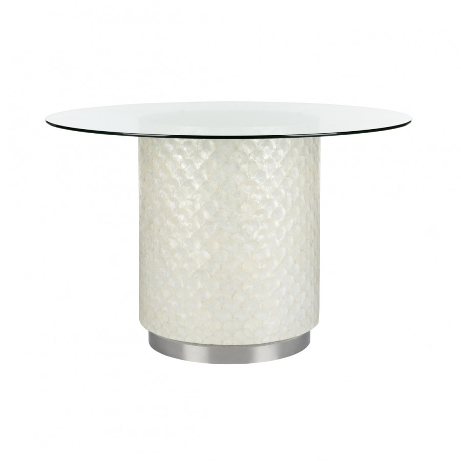 Wildwood - Samal Dining Table in Natural White/Clear, Wood/Capiz Shell/Glass