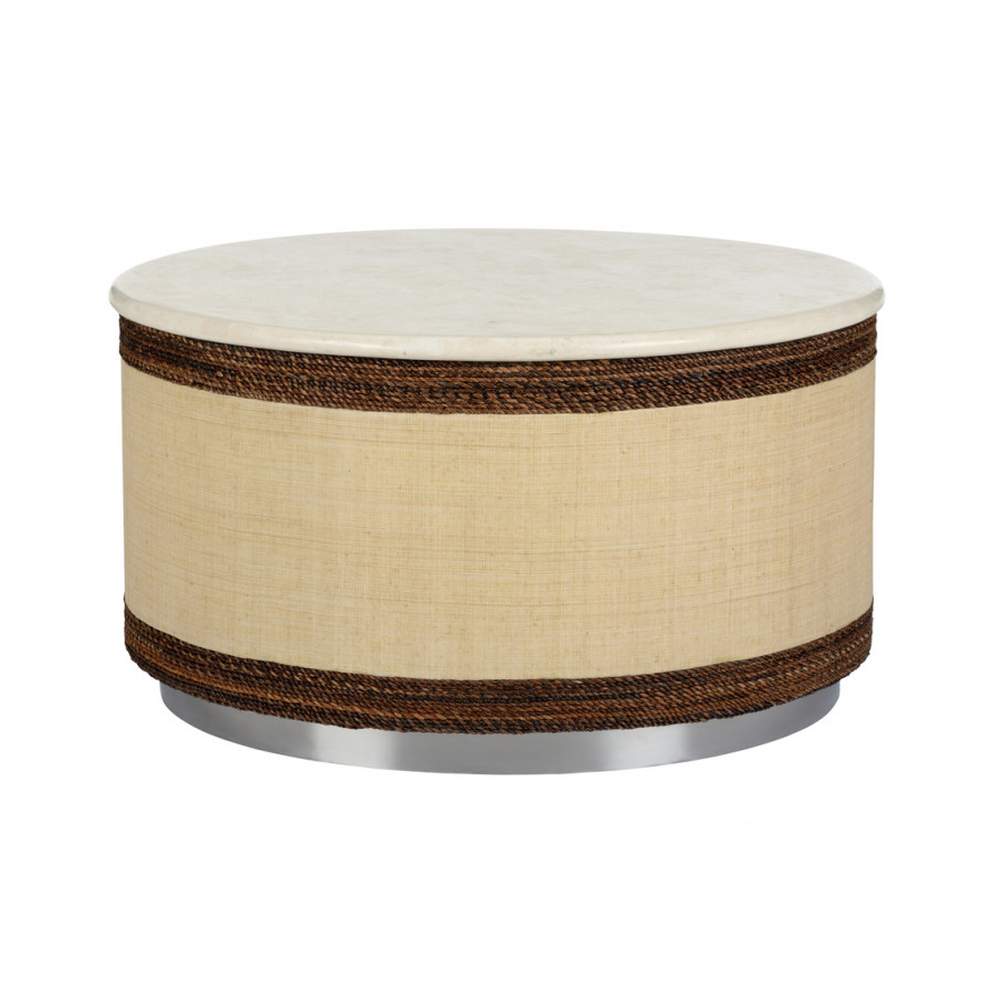 Wildwood - Whidbey Cocktail Table in Natural Brown/Natural Cream, Wood/Raffia/Travertine