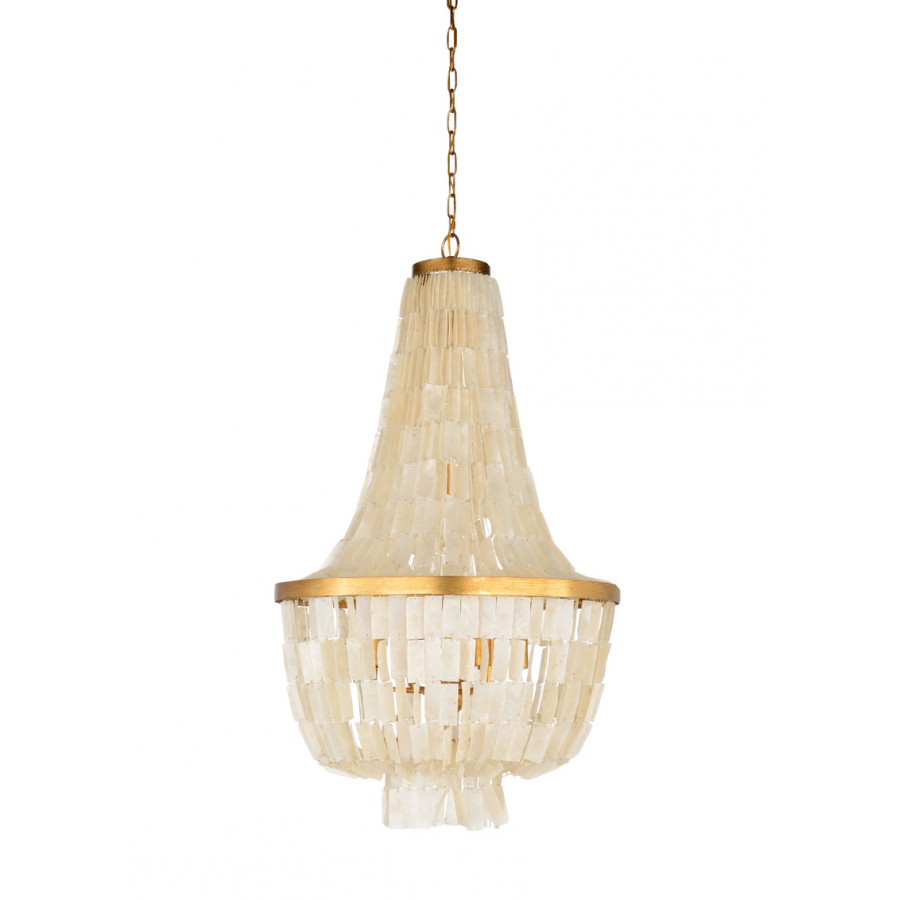 Wildwood - Ellison Chandelier in Antique Gold Leaf/Capiz/Natural White, Iron