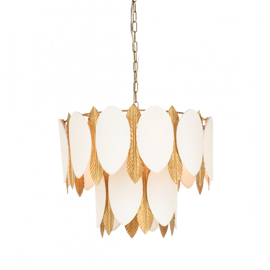 Wildwood - Frondeggiare Chandelier in Antique Brass/Off White, Iron