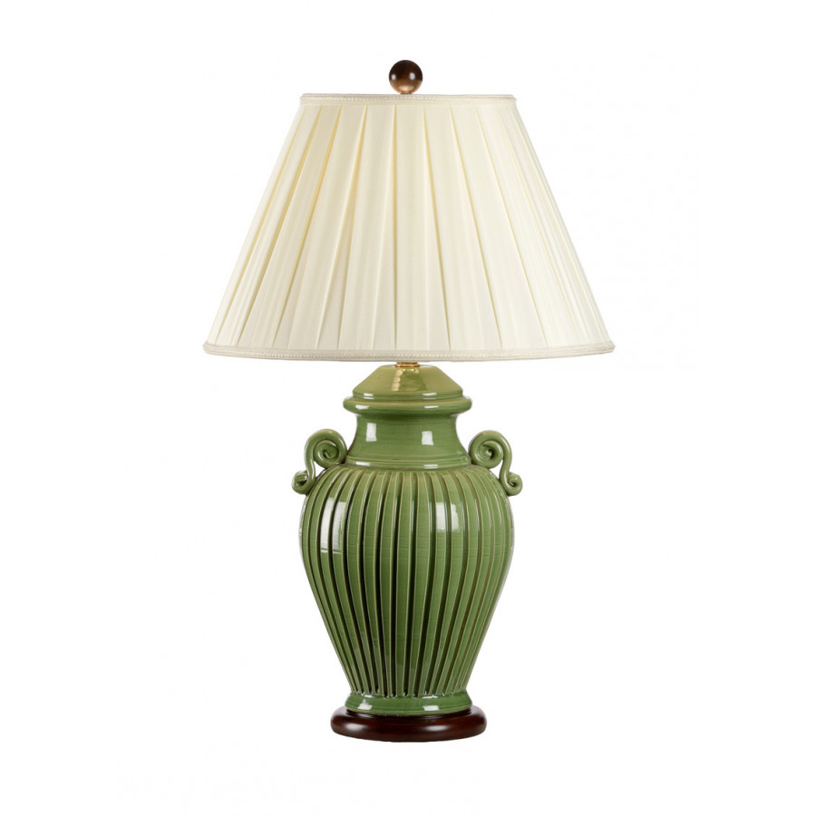 Wildwood - Fluted Jar Lamp in Green Glaze/Dark Mahogany, Ceramic/Porcelain