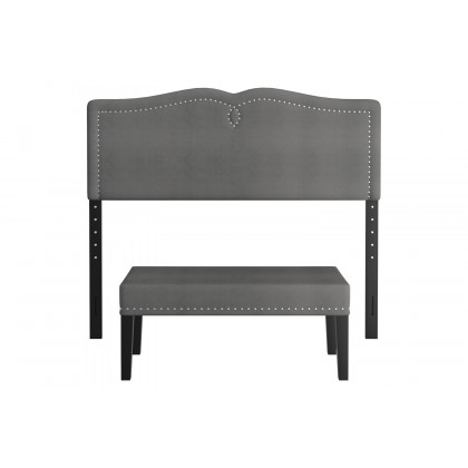 Worldwide Aurora 54"/60" Adjustable Headboard with Bench - Gray/Black