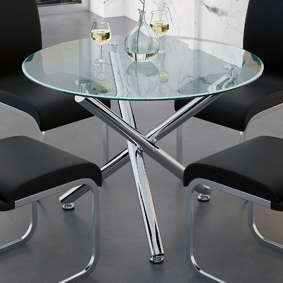 Worldwide - Solara II Round Dining Table in Chrome
