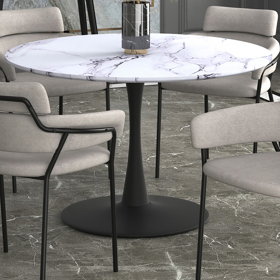 Worldwide Zilo 48" Round Pedestal Dining Table - White Faux Marble/Black