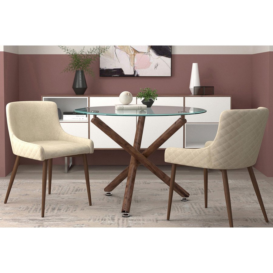 Worldwide Bianca Side Chair Set of 2 - Beige/Walnut