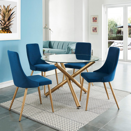 Worldwide Carmilla Side Chair Set of 2 - Blue/Aged Gold