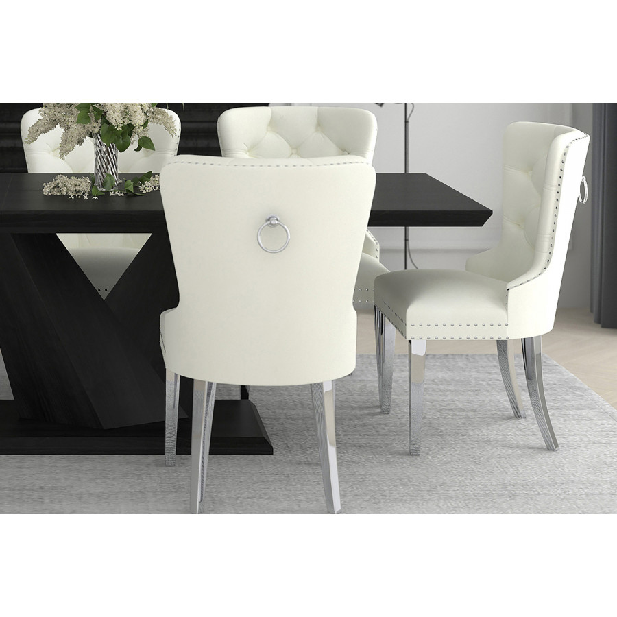 Worldwide Hollis Side Chair Set of 2 - Ivory/Chrome