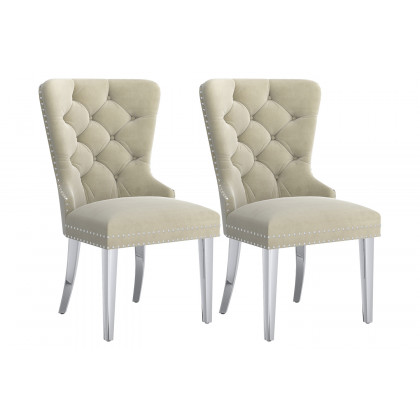 Worldwide Hollis Side Chair Set of 2 - Ivory/Chrome
