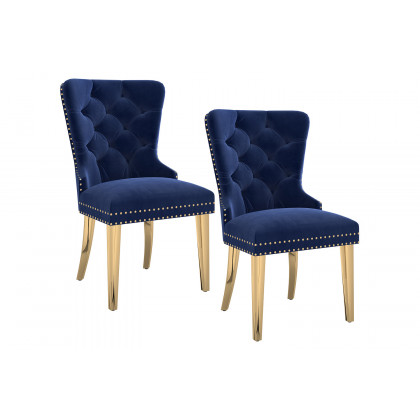 Worldwide Mizal Side Chair Set of 2 - Navy/Gold