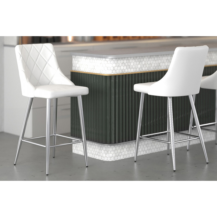 Worldwide Devo 26" Counter Stool Set of 2 - White/Chrome