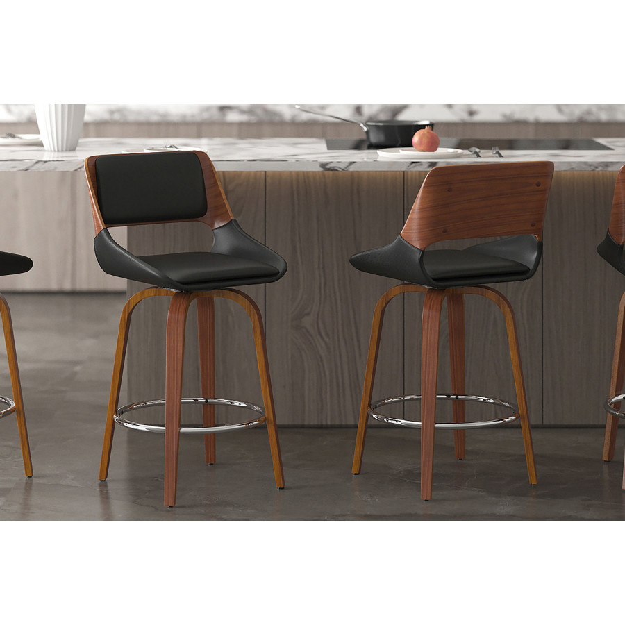 Worldwide Hudson 26" Counter Stool with Swivel - Black/Walnut