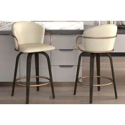 Worldwide Lawson 26" Counter Stool with Swivel Set of 2 - Ivory/Brown/Aged Gold