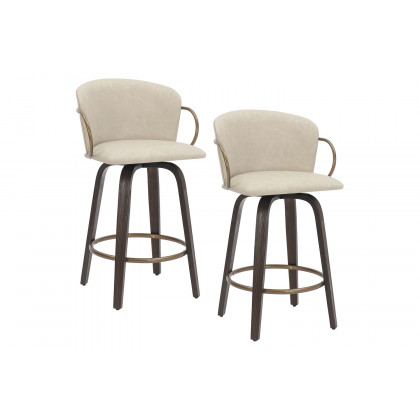 Worldwide Lawson 26" Counter Stool with Swivel Set of 2 - Ivory/Brown/Aged Gold