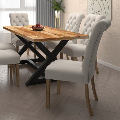 Worldwide Zax/Melia Dining Set of 7 - Natural Table/Beige Chair