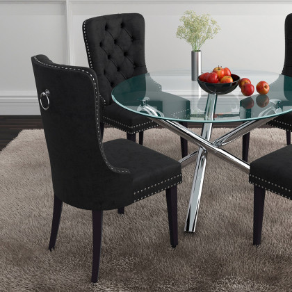 Worldwide Solara II/Rizzo Dining Set of 5 - Chrome Table/Black Chair