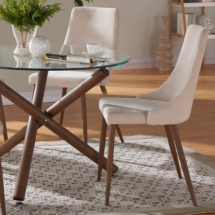 Worldwide Rocca/Cora Dining Set of 5 - Walnut Table/Beige Chair