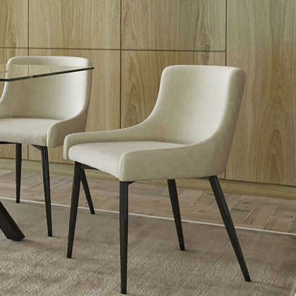 Worldwide Stark/Bianca Dining Set of 7 - Black Table/Black and Beige Chair