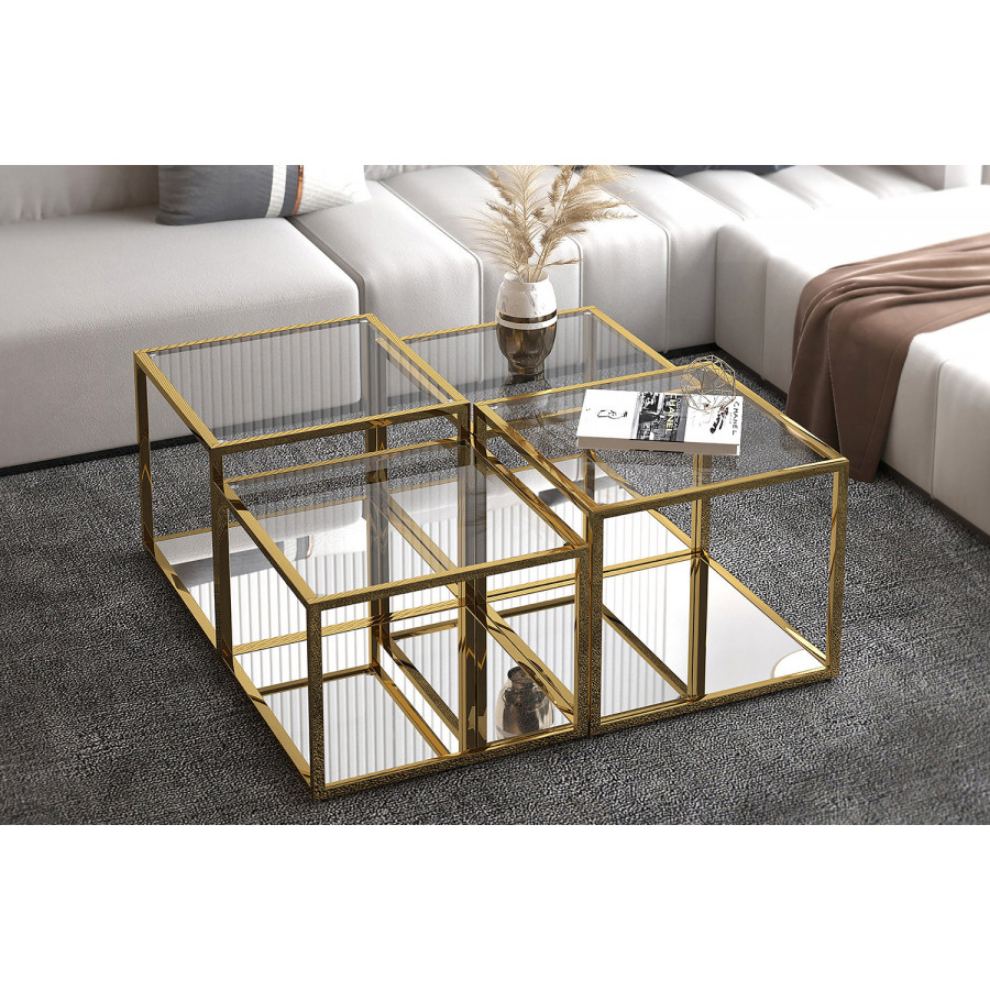 Worldwide Casini Multi-Tier Coffee Table Set of 4 - Gold