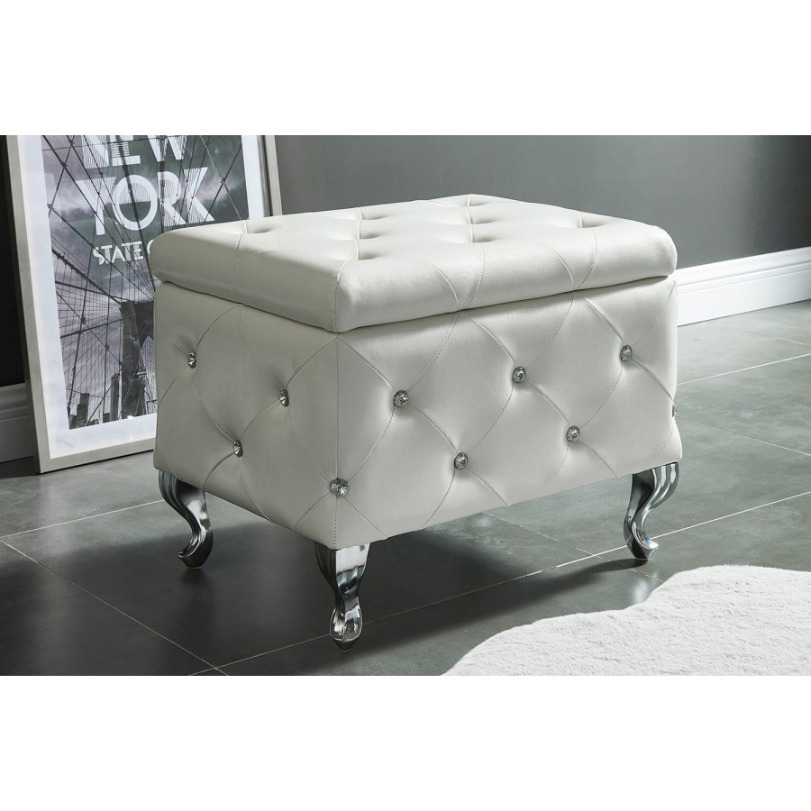 Worldwide Monique Square Storage Ottoman - White/Chrome