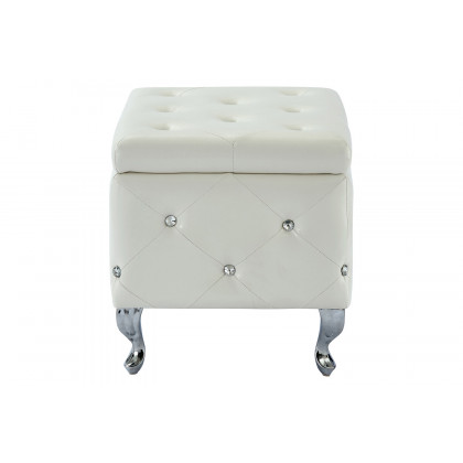 Worldwide Monique Square Storage Ottoman - White/Chrome