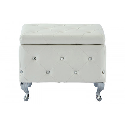 Worldwide Monique Square Storage Ottoman - White/Chrome