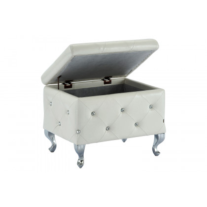 Worldwide Monique Square Storage Ottoman - White/Chrome