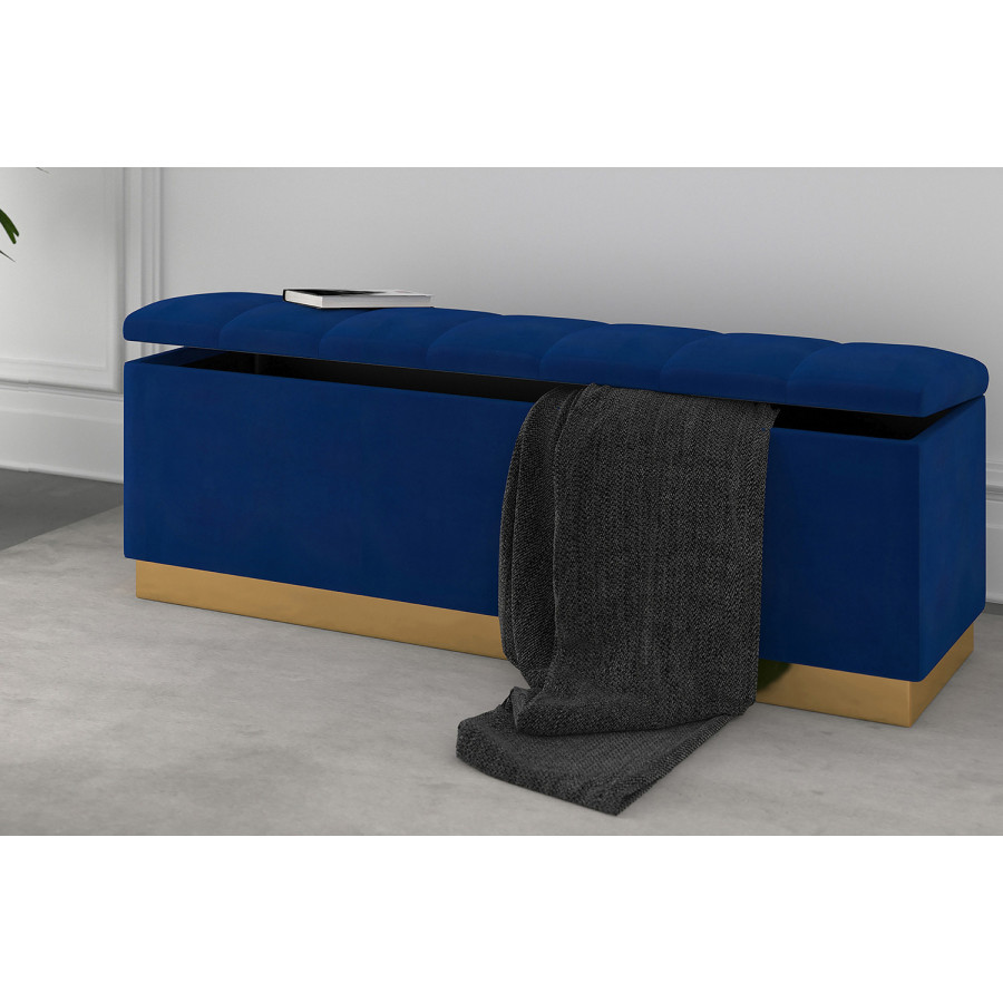 Worldwide - Esna Rectangular Storage Ottoman in Blue/Gold