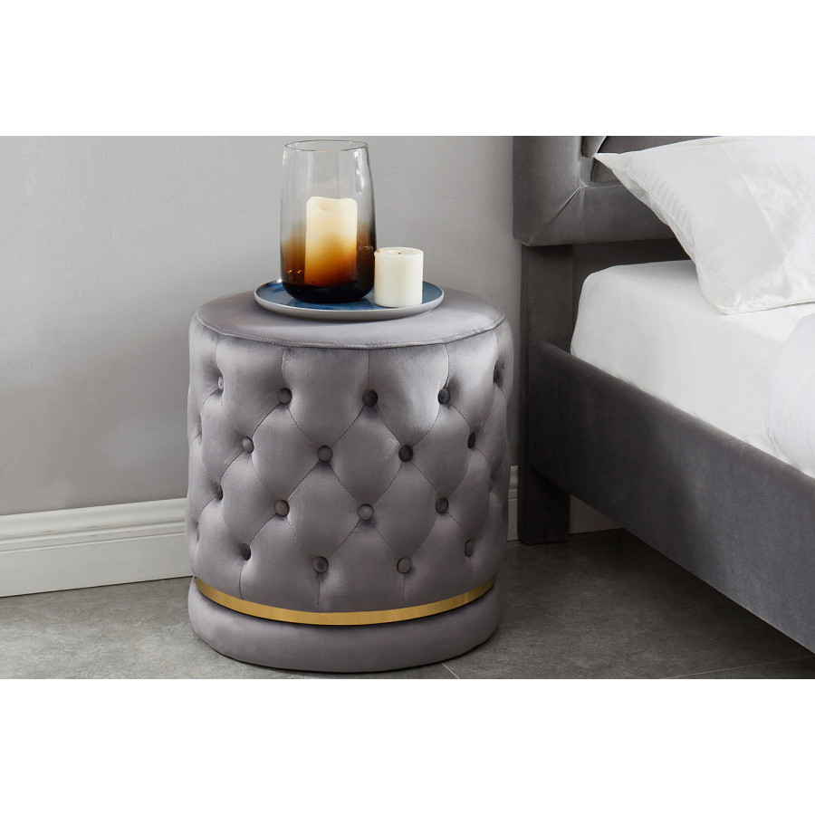 Worldwide Delilah Round Ottoman - Gray/Gold