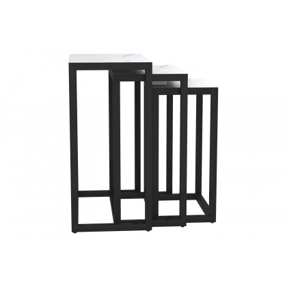 Worldwide Manav Accent Table Set of 3 - Black/Faux Marble