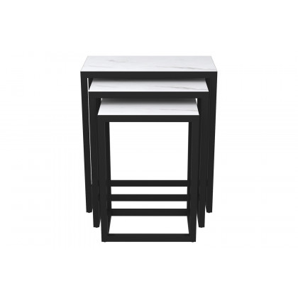 Worldwide Manav Accent Table Set of 3 - Black/Faux Marble
