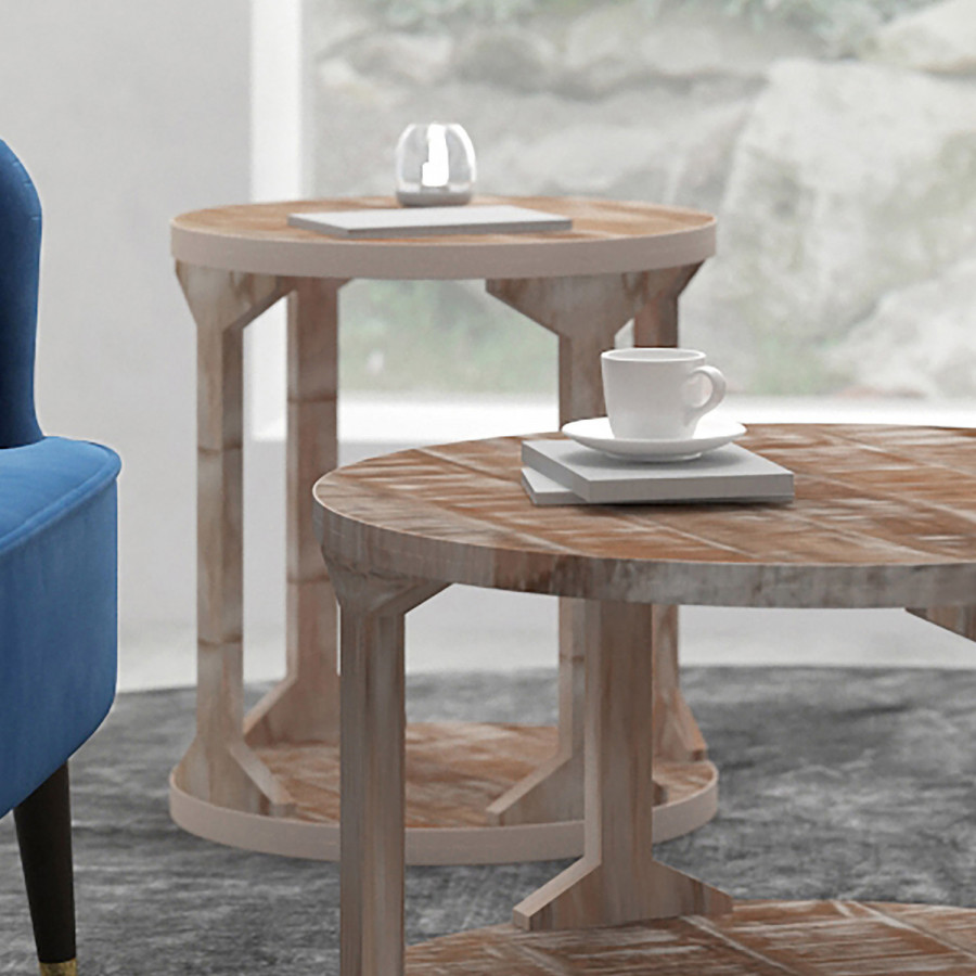 Worldwide Avni Round Accent Table - Distressed Natural
