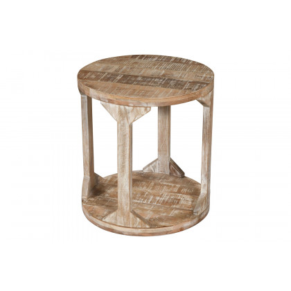 Worldwide Avni Round Accent Table - Distressed Natural