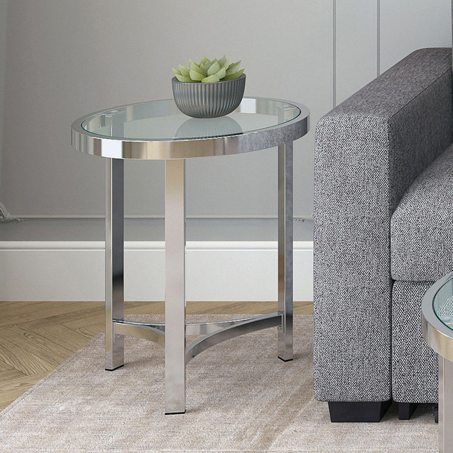 Worldwide - Strata Round Accent Table in Chrome