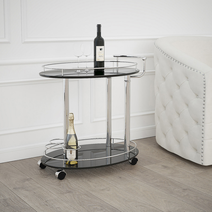 Worldwide - Inka 2-Tier Bar Cart in Black/Chrome