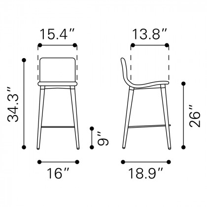 ZUO Jericho Counter Chair (Set Of 2) - Gray/Brown