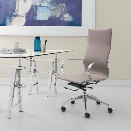 ZUO Glider High Back Office Chair - Taupe/Silver